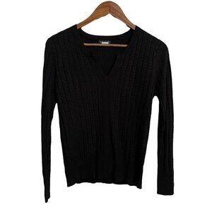 Venus Womens Black Long Sleeve Ribbed Vneck Pullover Sweater Medium